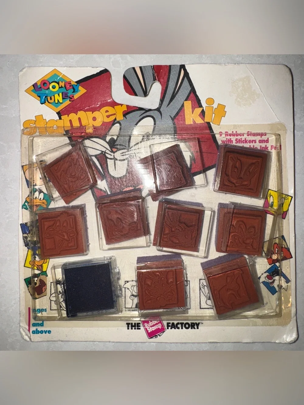 NEW Vintage 1993 Looney Tunes Rubber Stamps with Stickers Kit